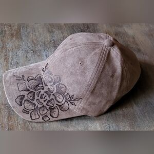 NWT Hand burned grey suede baseball cap with adjustable back